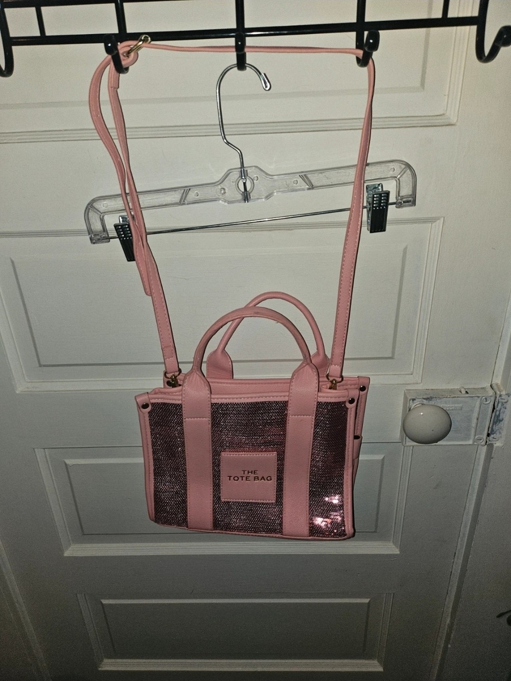 Pink Sequin Tote Bag with Detachable Shoulder Strap
